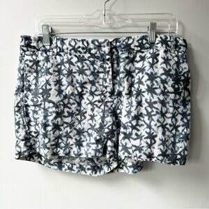 J Crew linen women’s shorts with batik tie dye starburst pattern